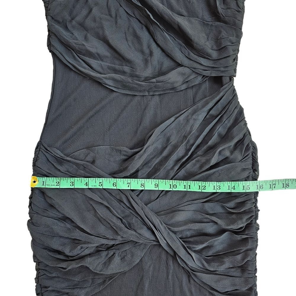 Alice + Olivia -1203 Black Short Sleeve Round Neck Goddess Draped Mini Dress M - Picture 12 of 13
